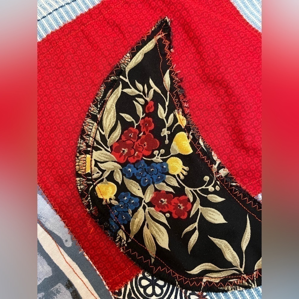 Handmade OOAK Upcycled Blue Flower Moon Celestial Wabi Sabi Patch Denim Jacket 5 - Picture 12 of 12